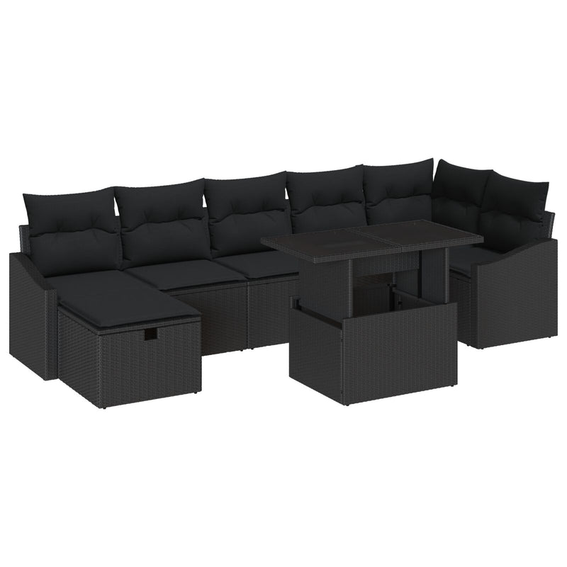 8 Piece Garden Sofa Set with Cushions Black Poly Rattan