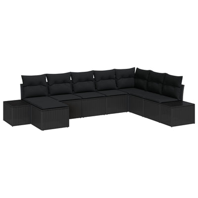 8 Piece Garden Sofa Set with Cushions Black Poly Rattan