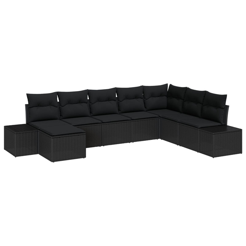 8 Piece Garden Sofa Set with Cushions Black Poly Rattan