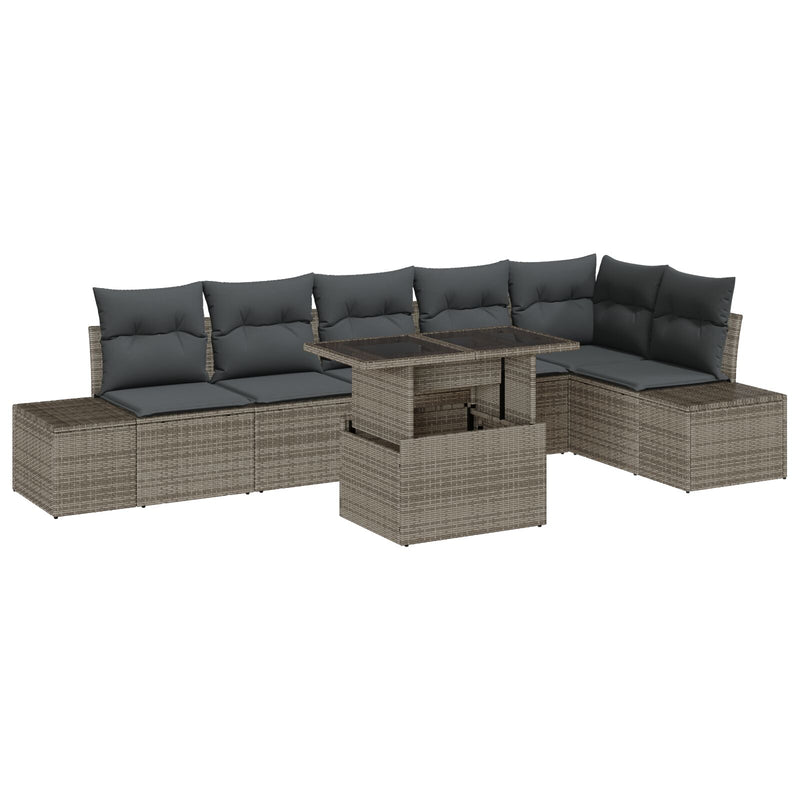 7 Piece Garden Sofa Set with Cushions Grey Poly Rattan