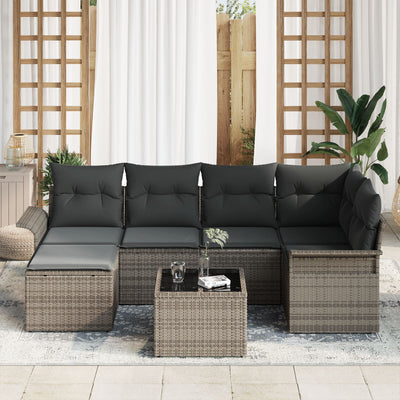 6 Piece Garden Sofa Set with Cushions Black Poly Rattan