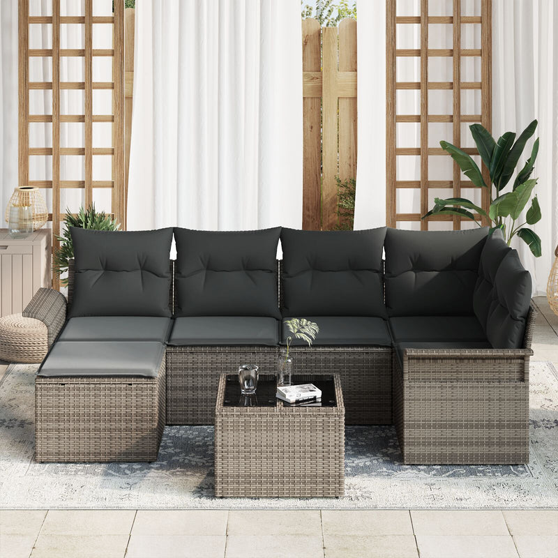 6 Piece Garden Sofa Set with Cushions Black Poly Rattan