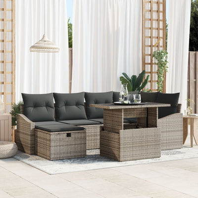 7 Piece Garden Sofa Set with Cushions Grey Poly Rattan