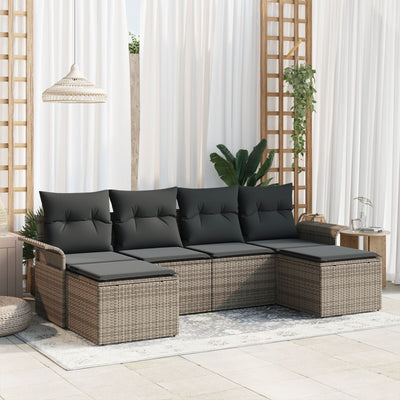 6 Piece Garden Sofa Set with Cushions Grey Poly Rattan