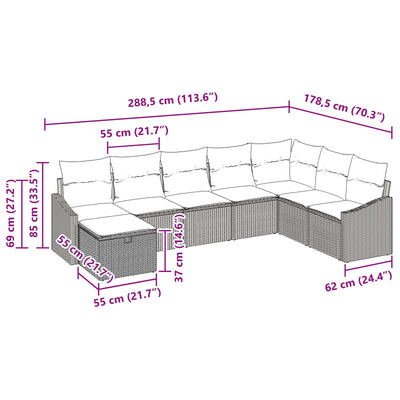 8 Piece Garden Sofa Set with Cushions Grey Poly Rattan