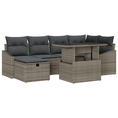 7 Piece Garden Sofa Set with Cushions Grey Poly Rattan