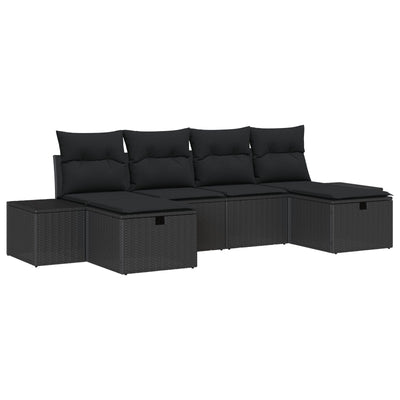 6 Piece Garden Sofa Set with Cushions Black Poly Rattan