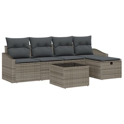 6 Piece Garden Sofa Set with Cushions Grey Poly Rattan