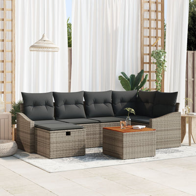 7 Piece Garden Sofa Set with Cushions Grey Poly Rattan