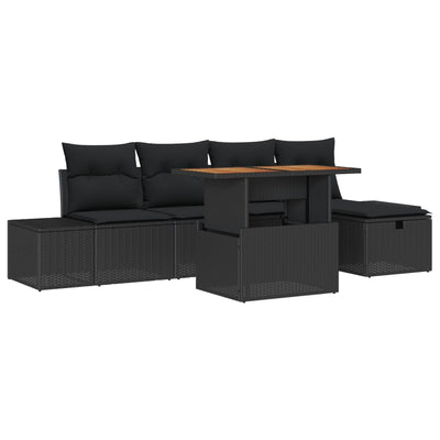 6 Piece Garden Sofa Set with Cushions Black Poly Rattan