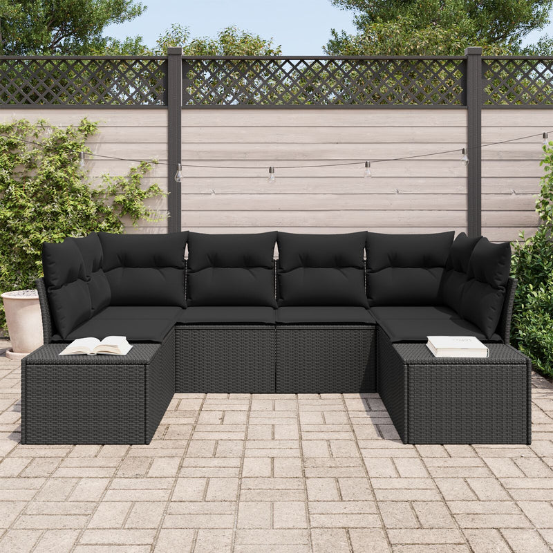6 Piece Garden Sofa Set with Cushions Black Poly Rattan