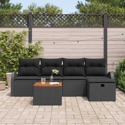 6 Piece Garden Sofa Set with Cushions Black Poly Rattan