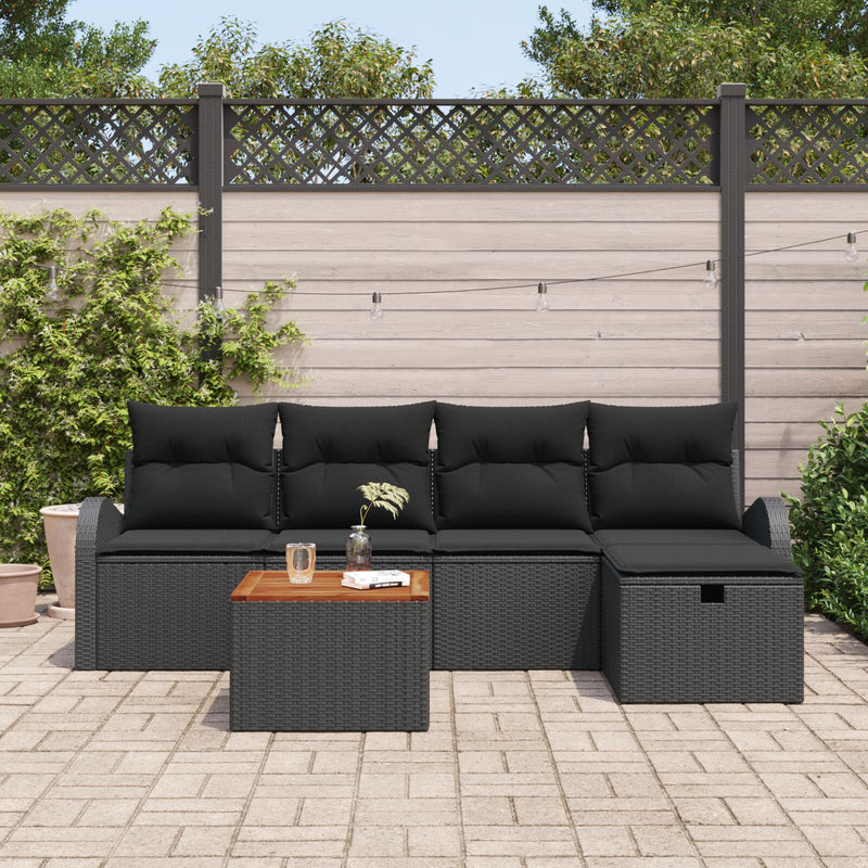 6 Piece Garden Sofa Set with Cushions Black Poly Rattan