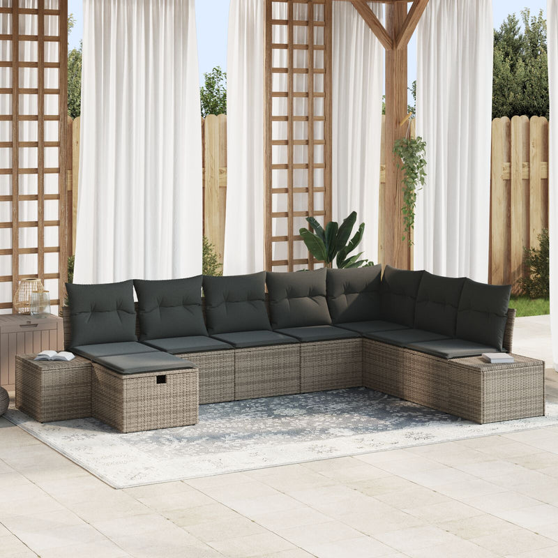 8 Piece Garden Sofa Set with Cushions Grey Poly Rattan