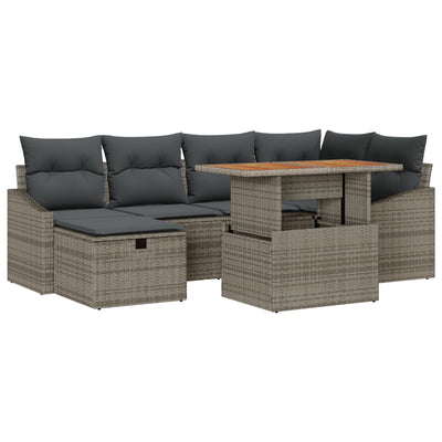 7 Piece Garden Sofa Set with Cushions Grey Poly Rattan