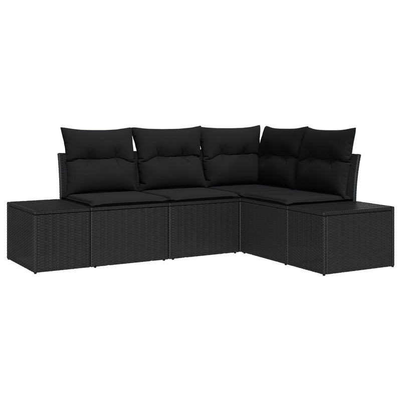 4 Piece Garden Sofa Set with Cushions Black Poly Rattan