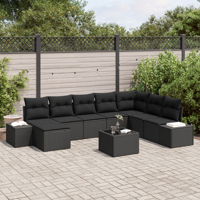 9 Piece Garden Sofa Set with Cushions Beige Poly Rattan