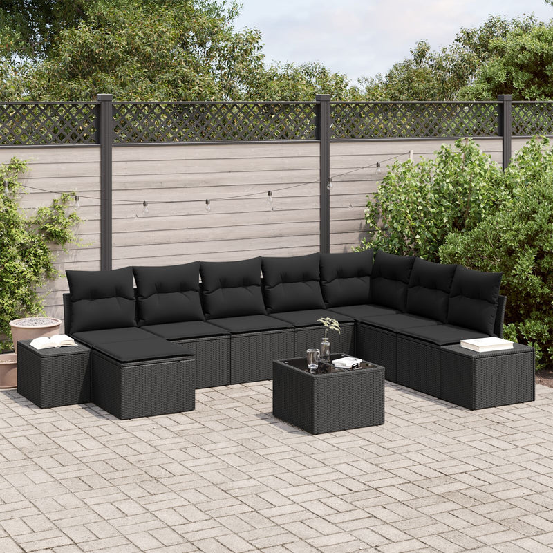 9 Piece Garden Sofa Set with Cushions Beige Poly Rattan