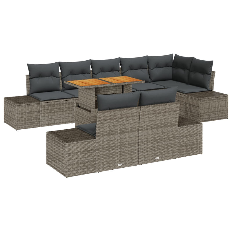 9 Piece Garden Sofa Set with Cushions Grey Poly Rattan