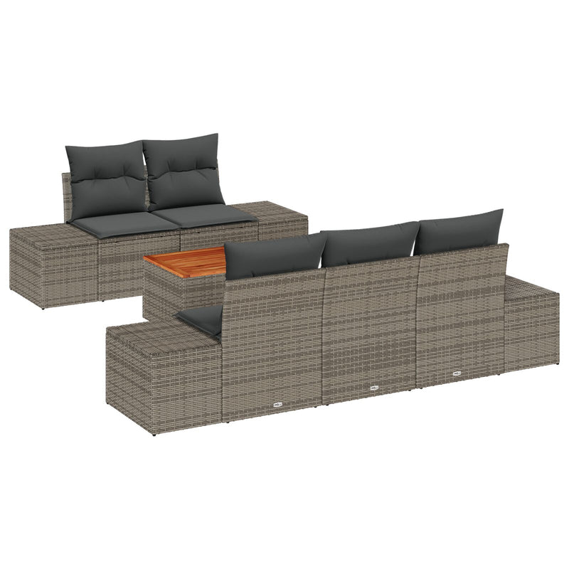 6 Piece Garden Sofa Set with Cushions Grey Poly Rattan Acacia