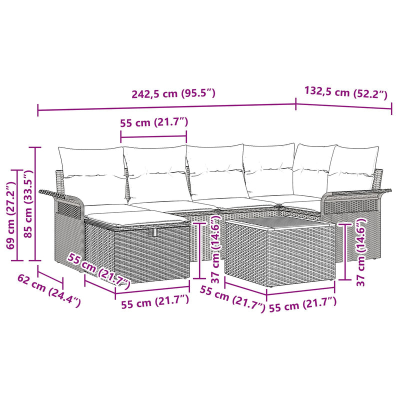 7 Piece Garden Sofa Set with Cushions Black Poly Rattan