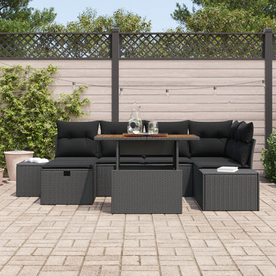 7 Piece Garden Sofa Set with Cushions Black Poly Rattan