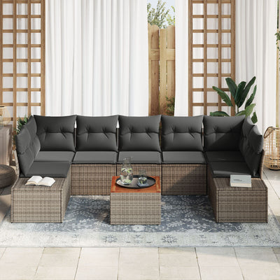 8 Piece Garden Sofa Set with Cushions Grey Poly Rattan Acacia