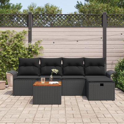 6 Piece Garden Sofa Set with Cushions Black Poly Rattan
