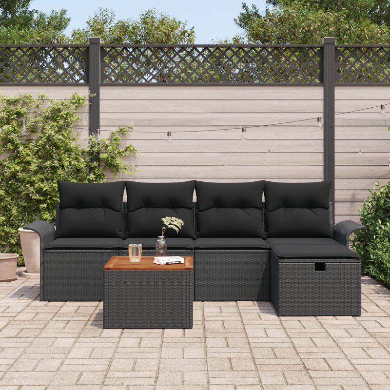 6 Piece Garden Sofa Set with Cushions Black Poly Rattan