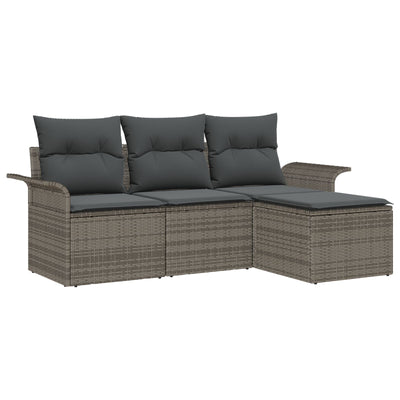 4 Piece Garden Sofa Set with Cushions Grey Poly Rattan