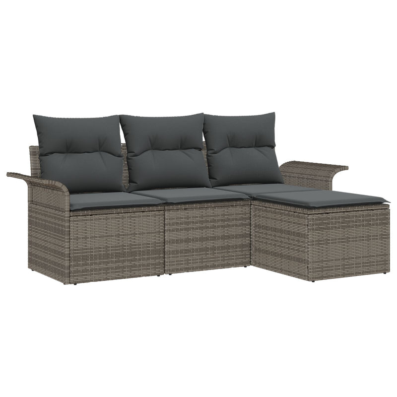 4 Piece Garden Sofa Set with Cushions Grey Poly Rattan