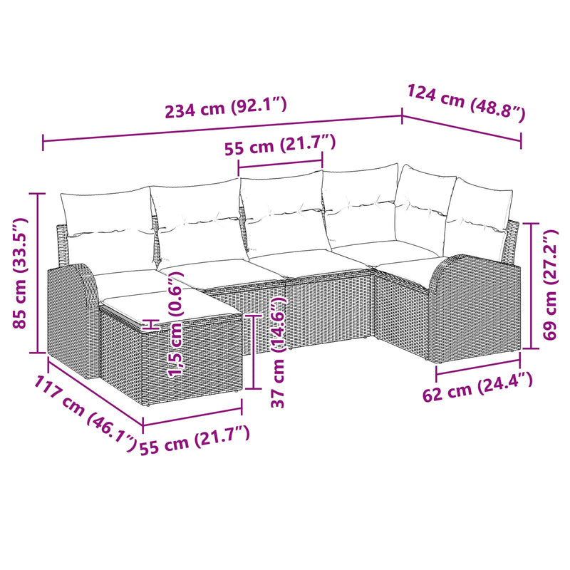 6 Piece Garden Sofa Set with Cushions Black Poly Rattan
