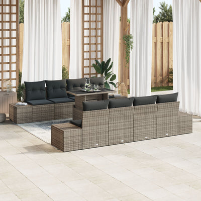 Garden Sofa Set 7-Piece Grey Rattan, Metal Outdoor Furniture