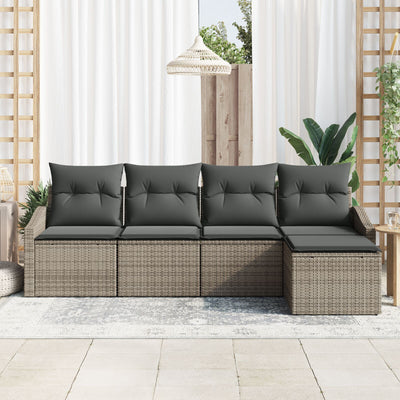 5 Piece Garden Sofa Set with Cushions Grey Poly Rattan