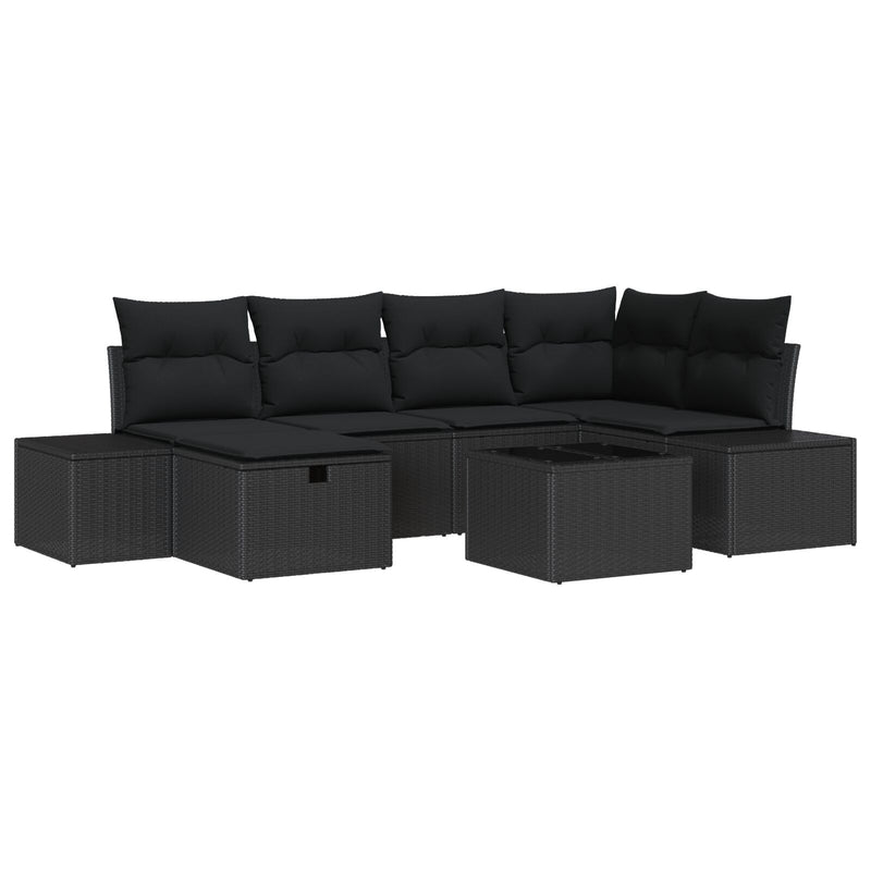 7 Piece Garden Sofa Set with Cushions Black Poly Rattan