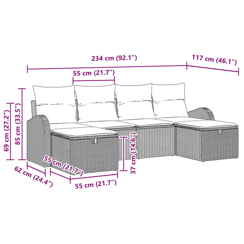 6 Piece Garden Sofa Set with Cushions Black Poly Rattan