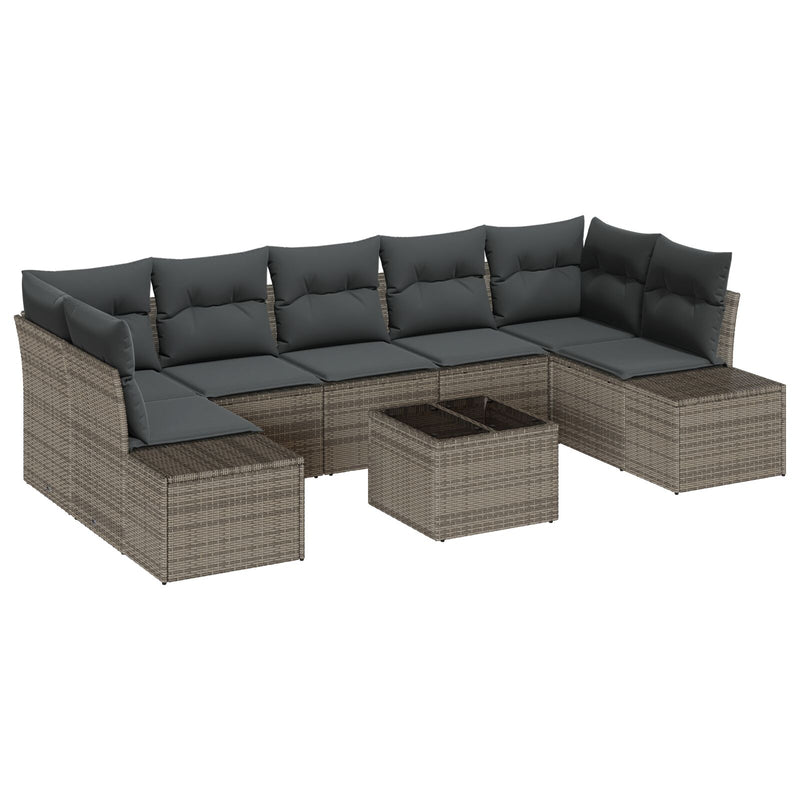 8 Piece Garden Sofa Set with Cushions Grey Poly Rattan