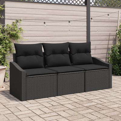 Garden Sofa Set Set of 3 Black Rattan, Fabric Outdoor Sofa