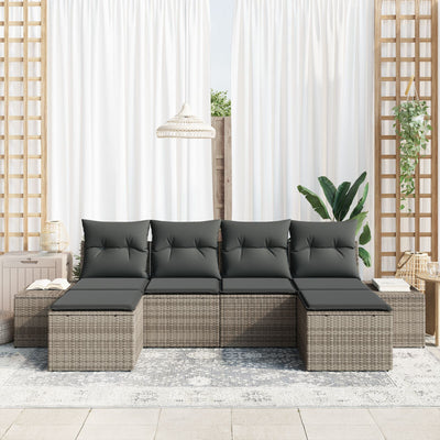 6 Piece Garden Sofa Set with Cushions Grey Poly Rattan