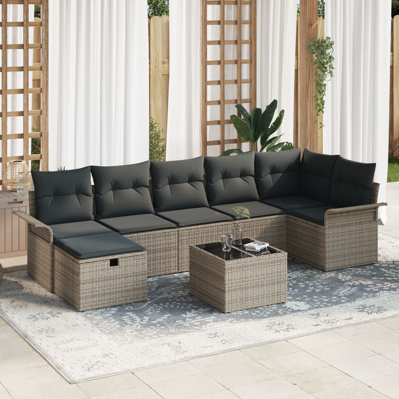 8 Piece Garden Sofa Set with Cushions Grey Poly Rattan