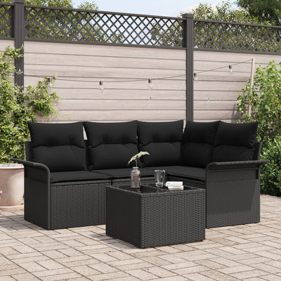 5 Piece Garden Sofa Set with Cushions Beige Poly Rattan