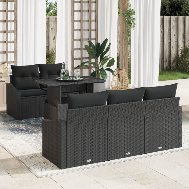 6 Piece Garden Sofa Set with Cushions Black Poly Rattan