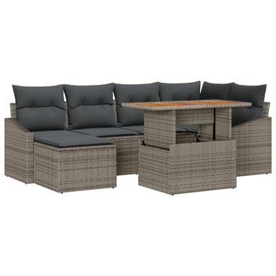 7 Piece Garden Sofa Set with Cushions Grey Poly Rattan