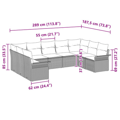 9 Piece Garden Sofa Set with Cushions Black Poly Rattan