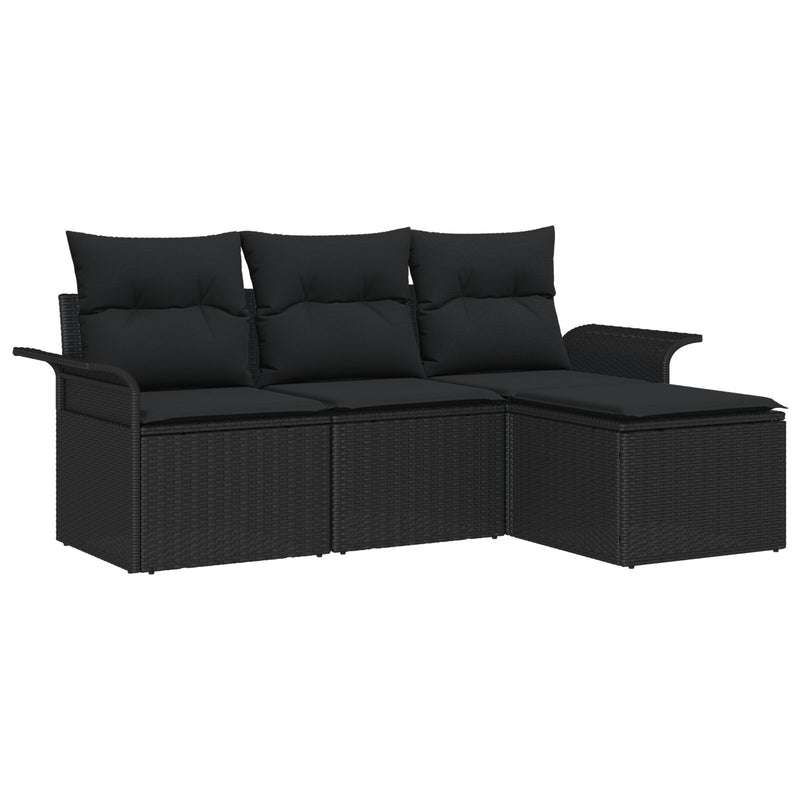 4 Piece Garden Sofa Set with Cushions Black Poly Rattan