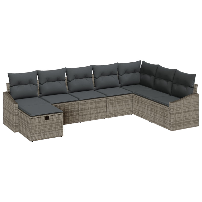 8 Piece Garden Sofa Set with Cushions Grey Poly Rattan