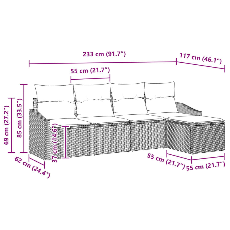 5 Piece Garden Sofa Set with Cushions Black Poly Rattan