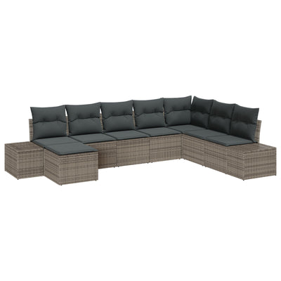 8 Piece Garden Sofa Set with Cushions Grey Poly Rattan