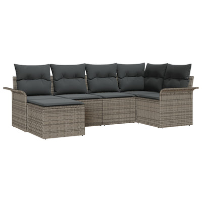 6 Piece Garden Sofa Set with Cushions Grey Poly Rattan