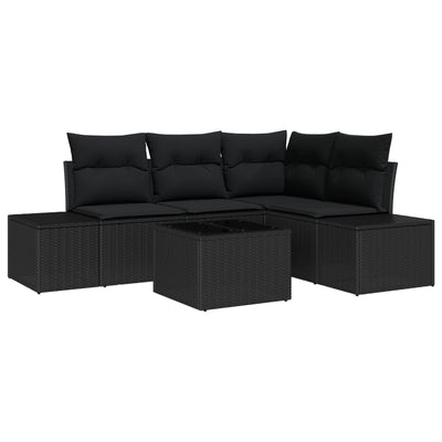 5 Piece Garden Sofa Set with Cushions Beige Poly Rattan